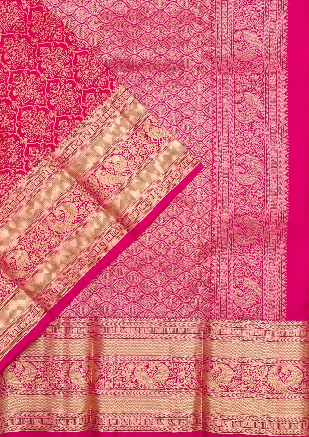 Rani Pink Zariwork Pure Silk Saree-Koskii