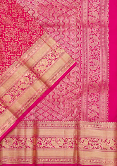 Rani Pink Zariwork Pure Silk Saree-Koskii