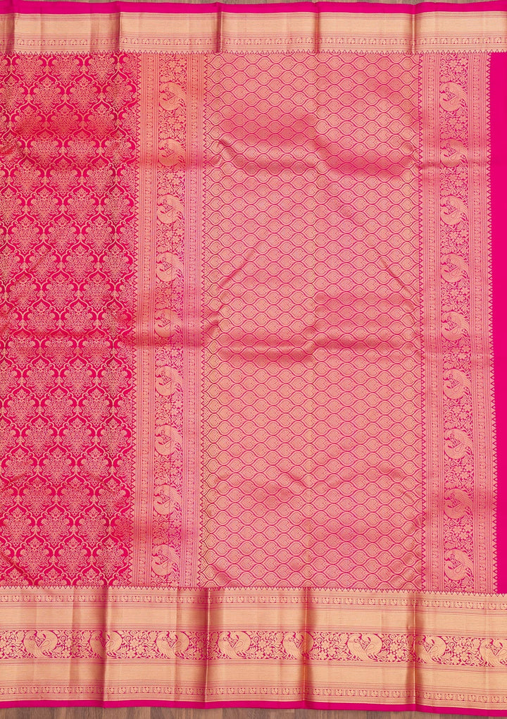 Rani Pink Zariwork Pure Silk Saree-Koskii