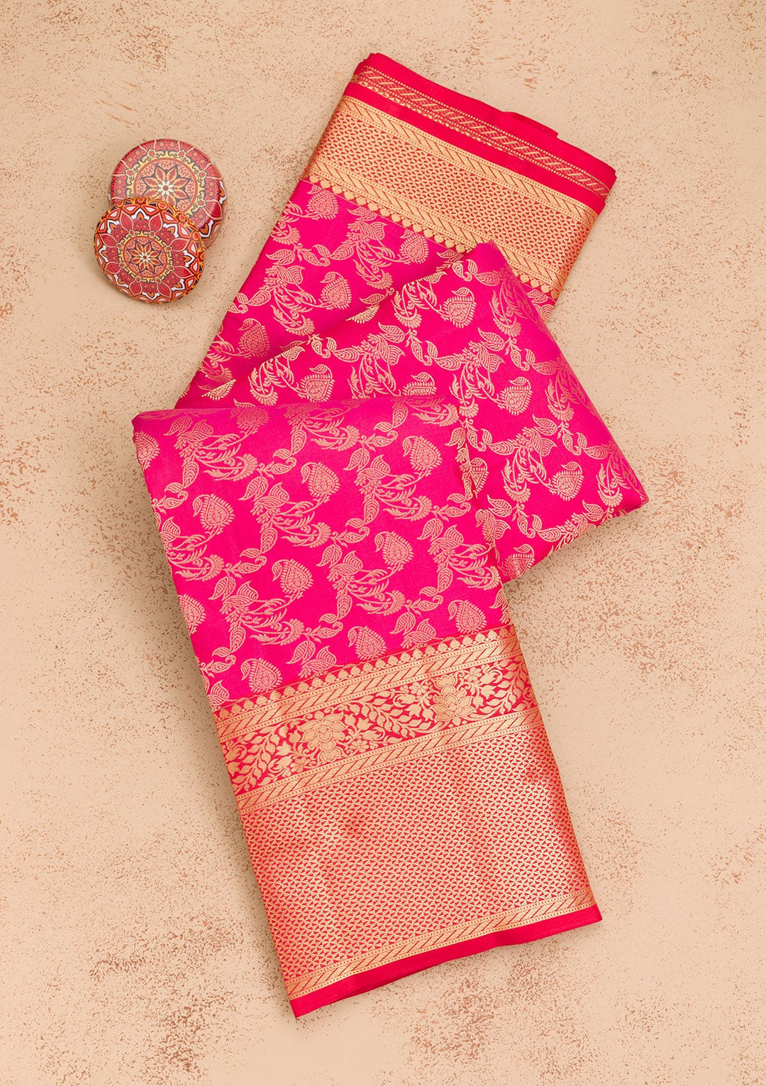Rani Pink Zariwork Pure Silk Saree-Koskii