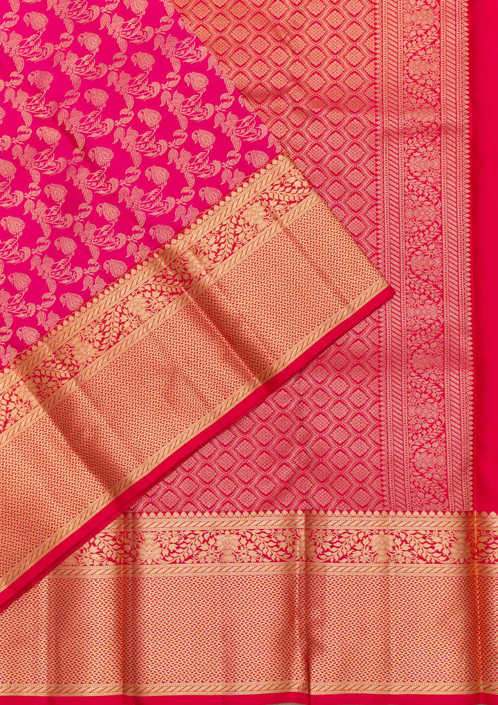 Rani Pink Zariwork Pure Silk Saree-Koskii