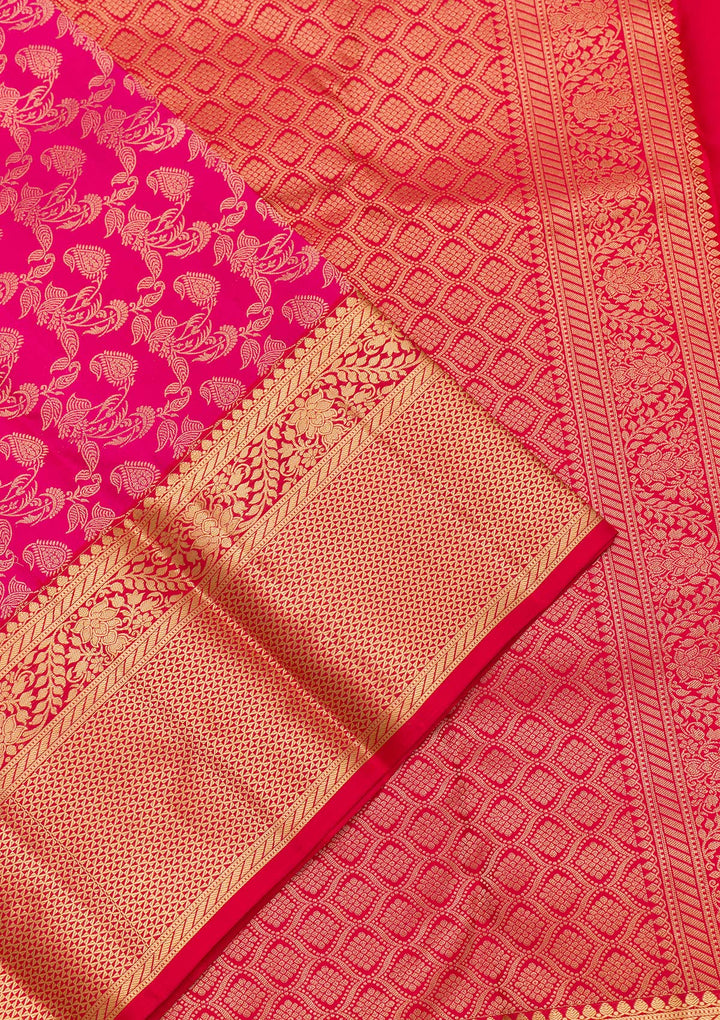 Rani Pink Zariwork Pure Silk Saree-Koskii