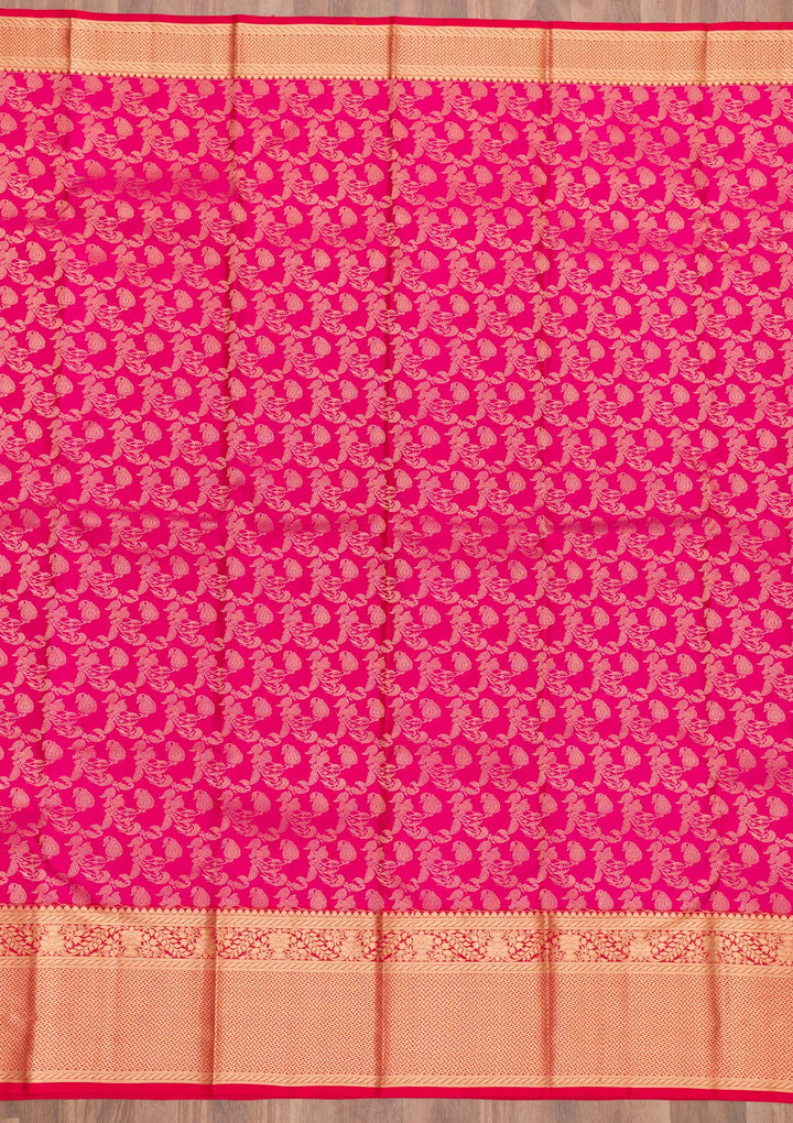 Rani Pink Zariwork Pure Silk Saree-Koskii