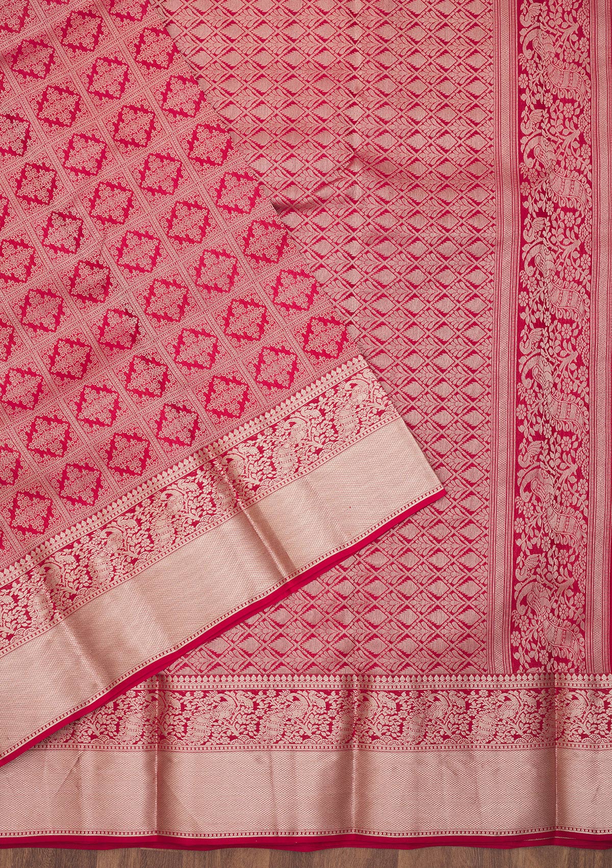 Rani Pink Zariwork Pure Silk Saree