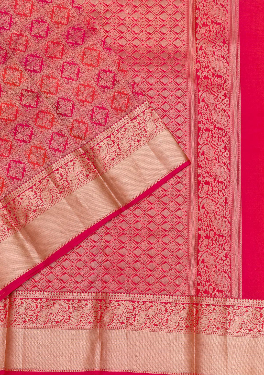 Rani Pink Zariwork Pure Silk Saree-Koskii