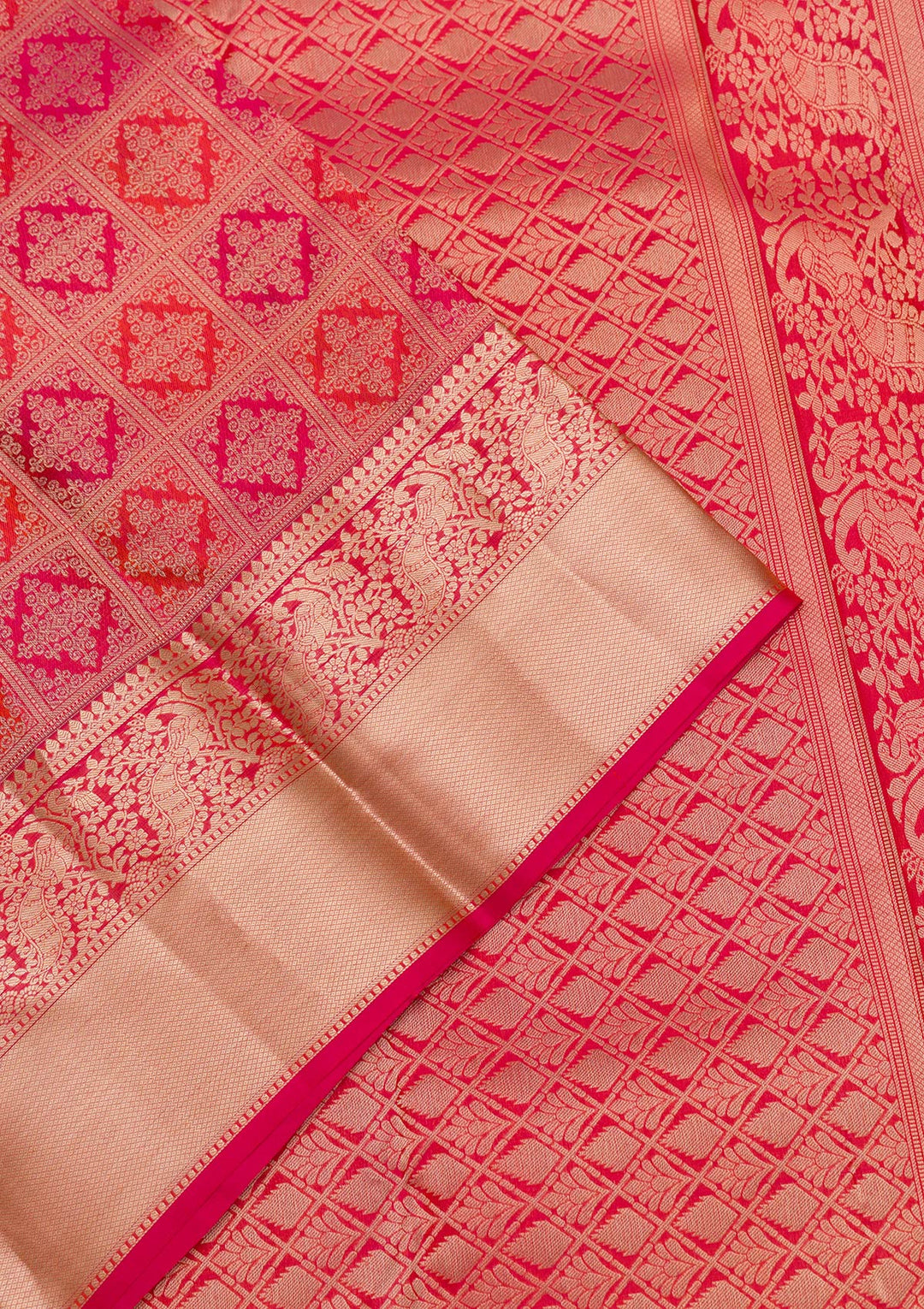 Rani Pink Zariwork Pure Silk Saree-Koskii