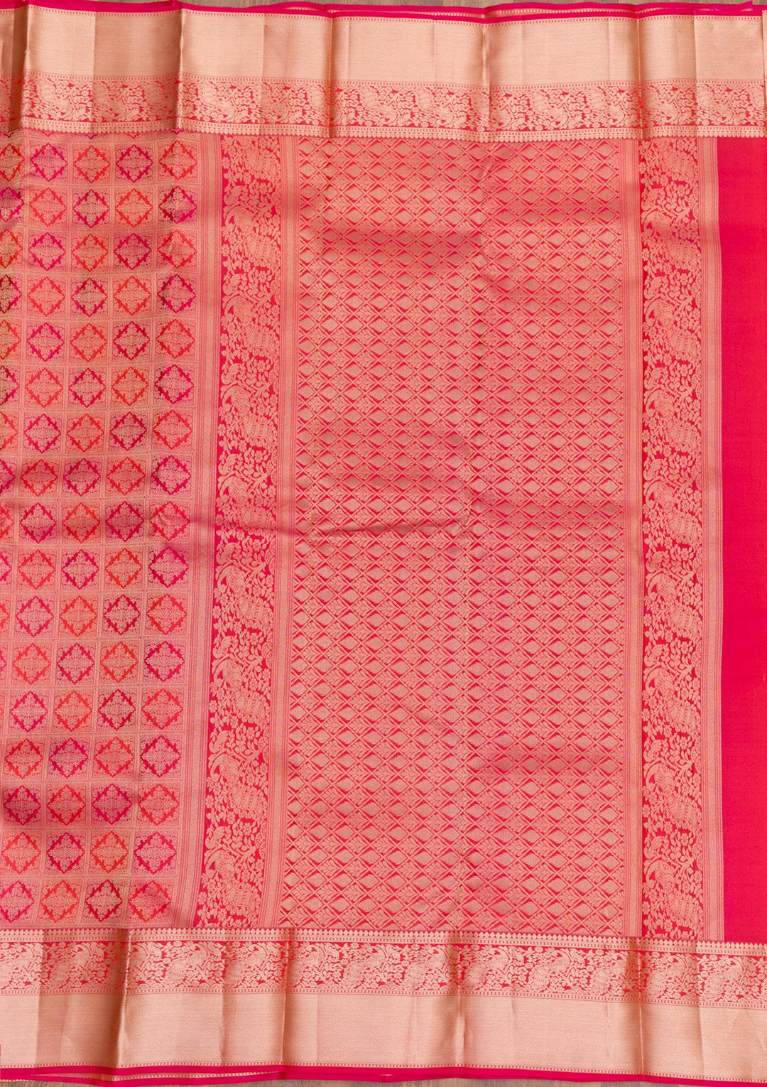 Rani Pink Zariwork Pure Silk Saree-Koskii