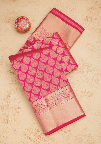 Rani Pink Zariwork Pure Silk Saree-Koskii