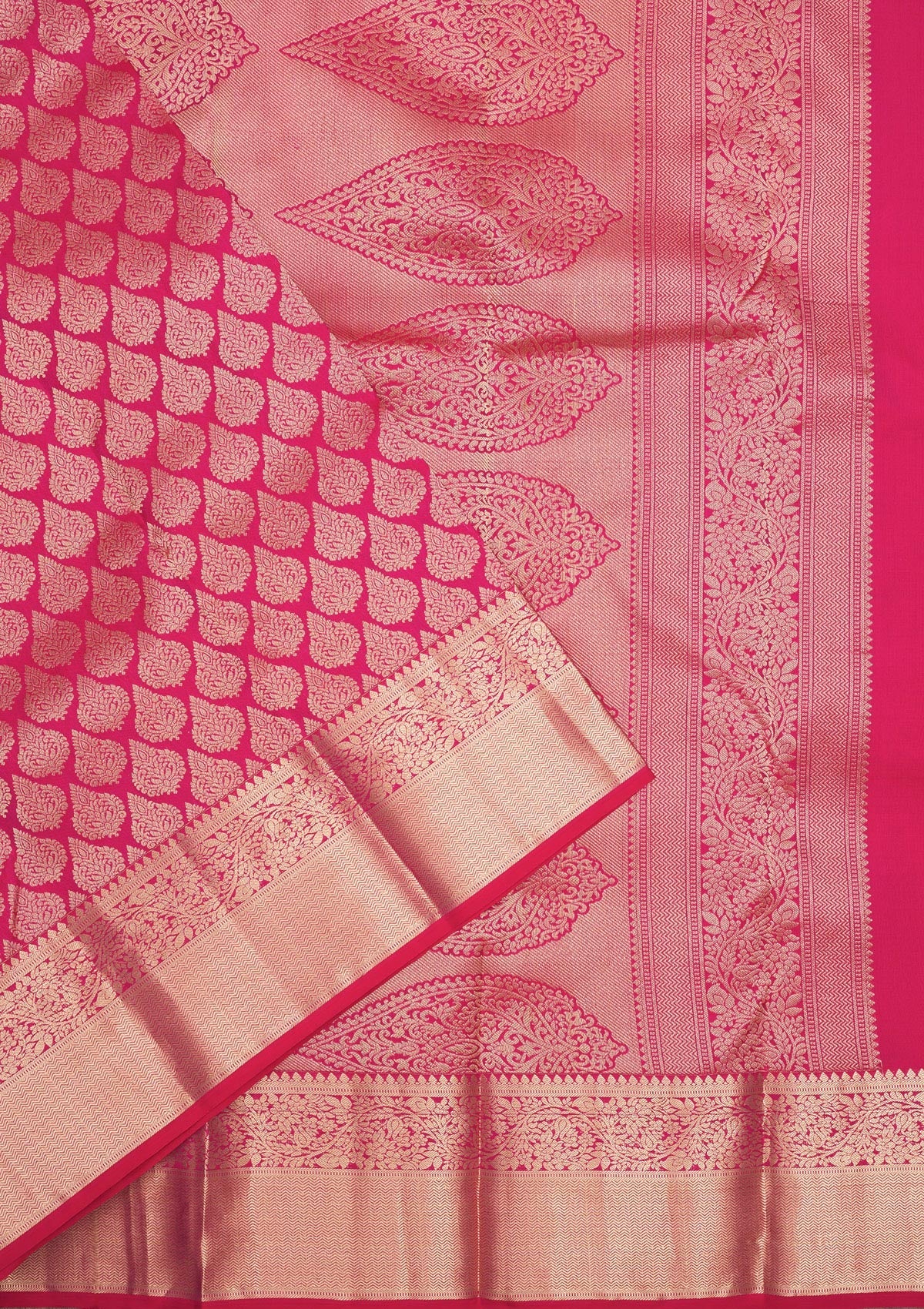 Rani Pink Zariwork Pure Silk Saree-Koskii