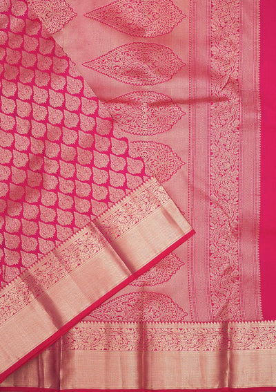 Rani Pink Zariwork Pure Silk Saree-Koskii