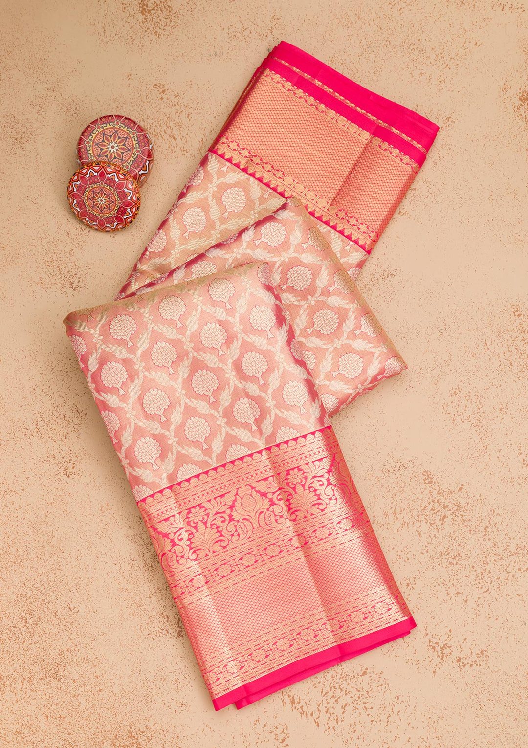 Rani Pink Zariwork Pure Silk Saree-Koskii