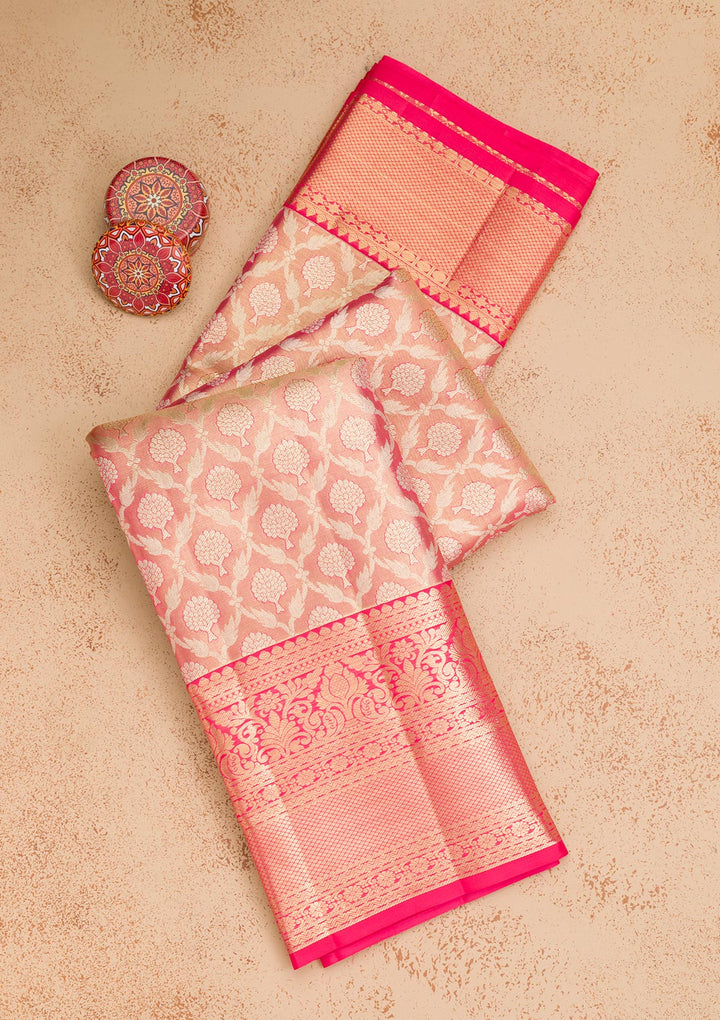 Rani Pink Zariwork Pure Silk Saree-Koskii