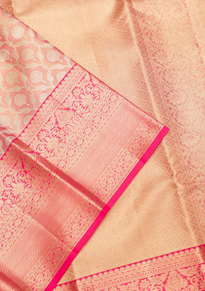 Rani Pink Zariwork Pure Silk Saree-Koskii