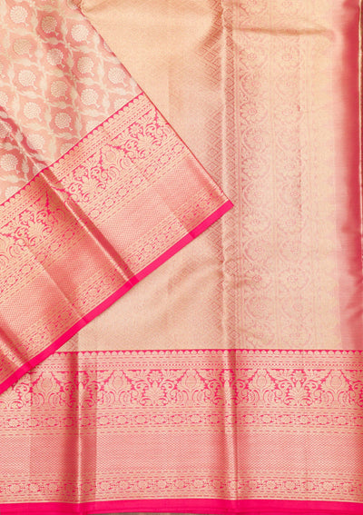 Rani Pink Zariwork Pure Silk Saree-Koskii