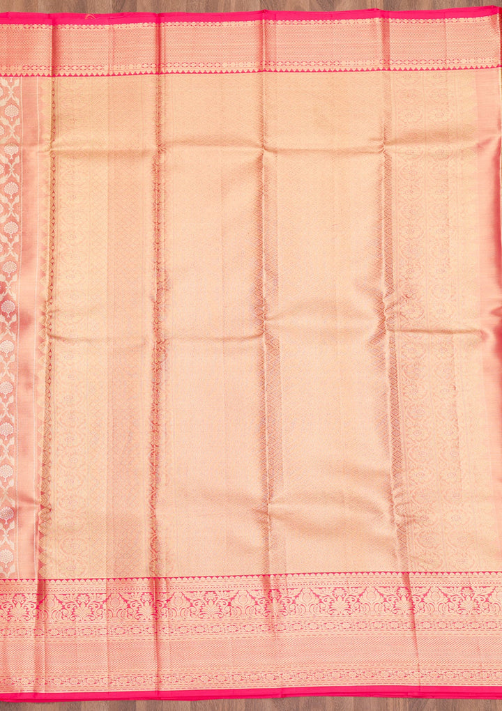 Rani Pink Zariwork Pure Silk Saree-Koskii