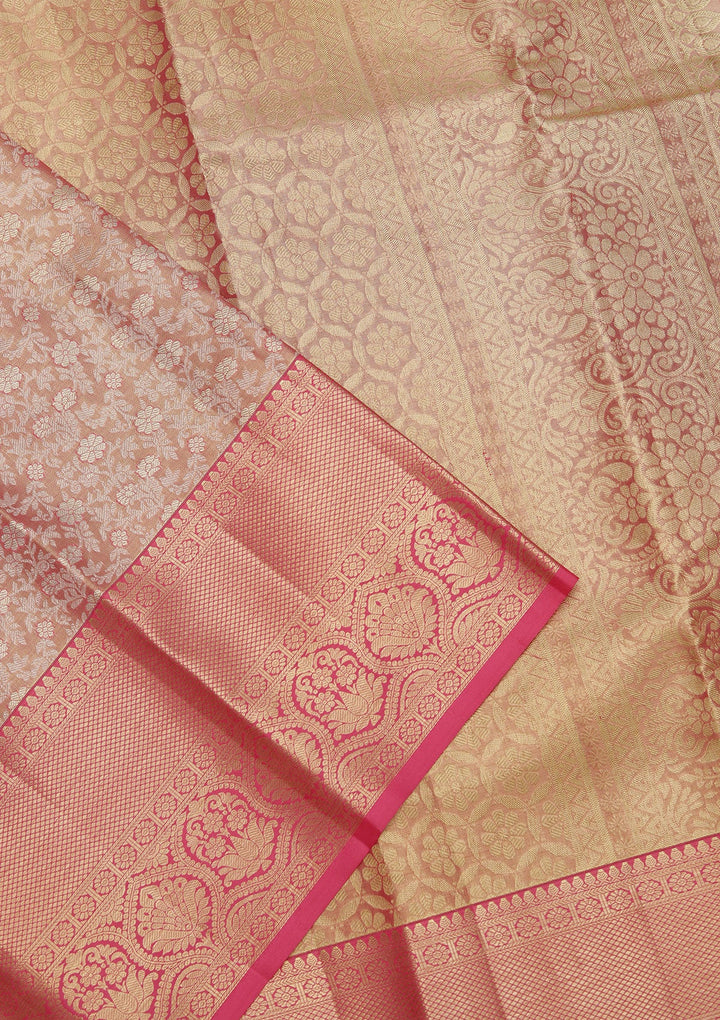 Rani Pink Zariwork Pure Silk Saree-Koskii
