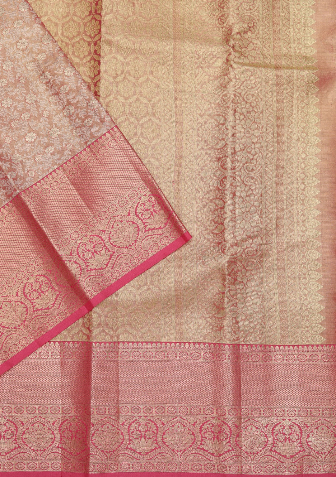 Rani Pink Zariwork Pure Silk Saree-Koskii