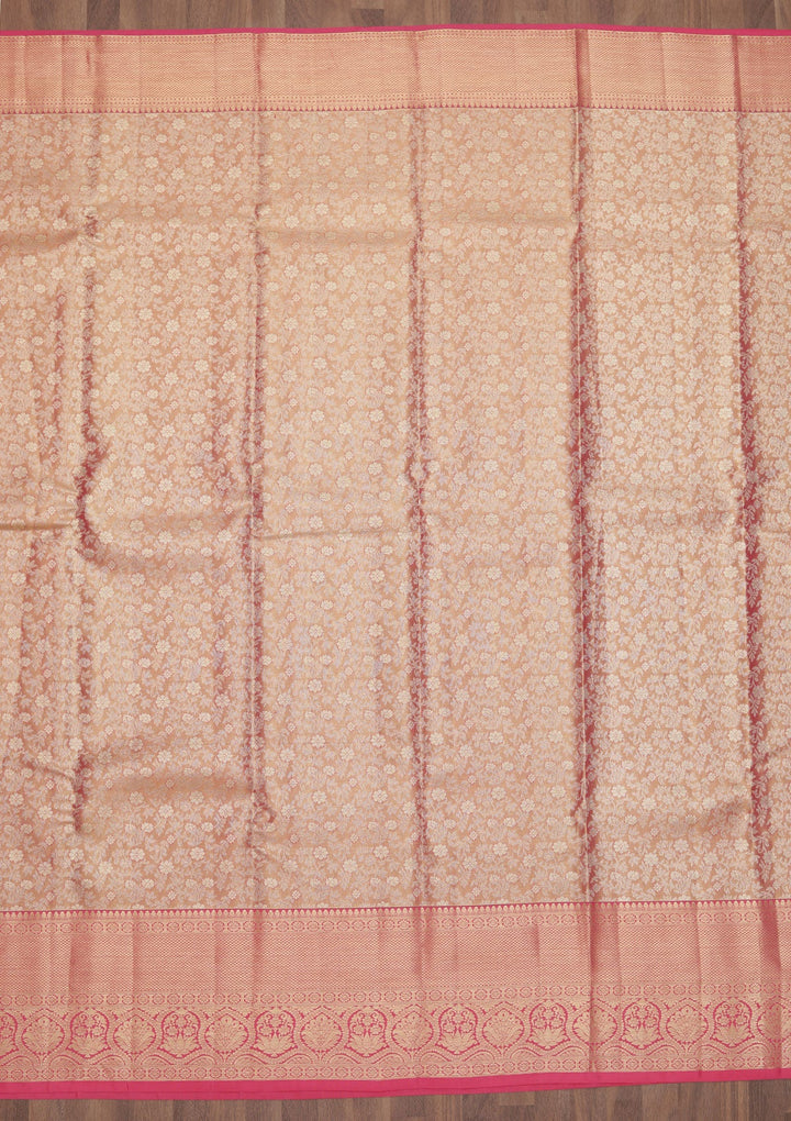 Rani Pink Zariwork Pure Silk Saree-Koskii