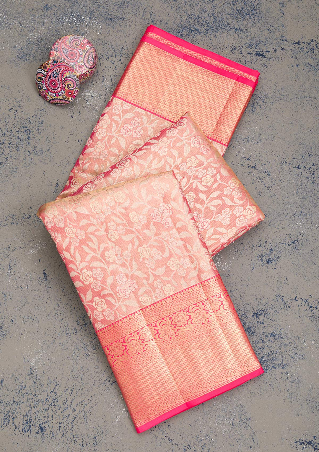 Rani Pink Zariwork Pure Silk Saree-Koskii