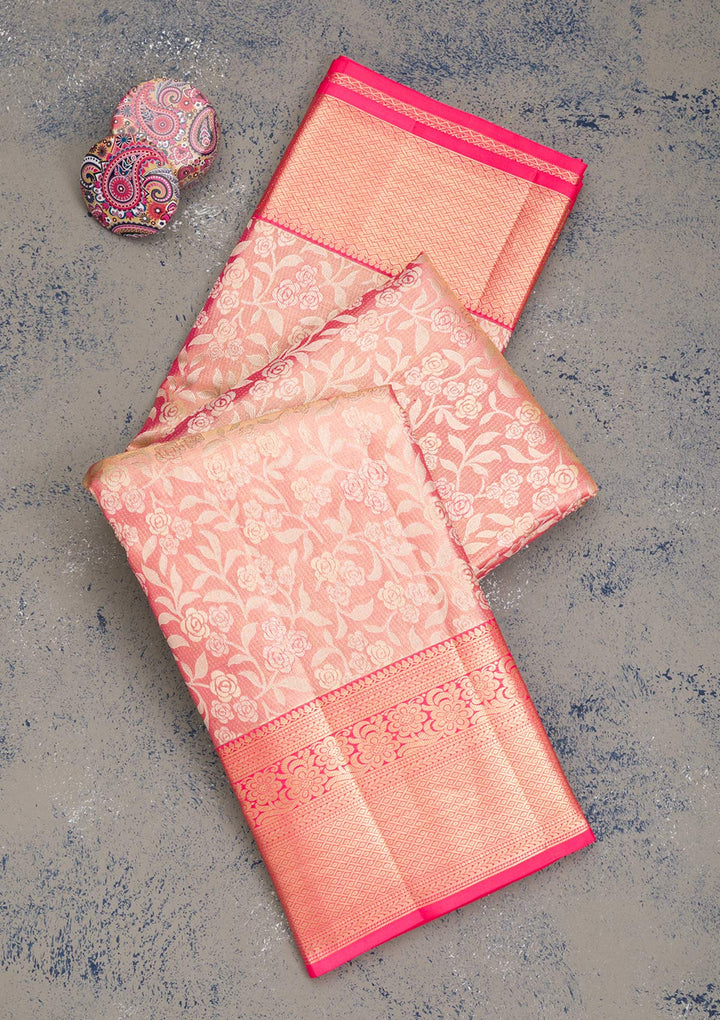 Rani Pink Zariwork Pure Silk Saree-Koskii