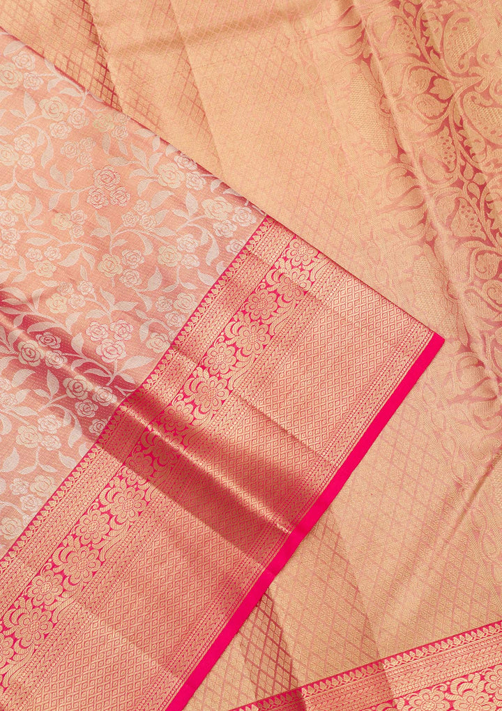 Rani Pink Zariwork Pure Silk Saree-Koskii