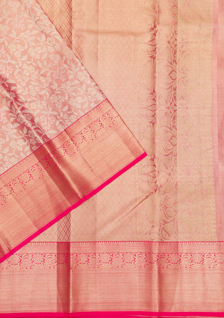 Rani Pink Zariwork Pure Silk Saree-Koskii