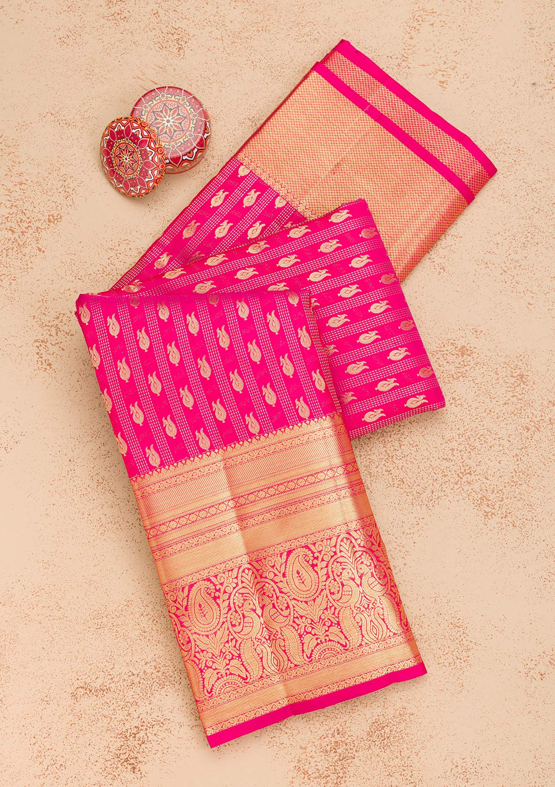 Rani Pink Zariwork Pure Silk Saree-Koskii