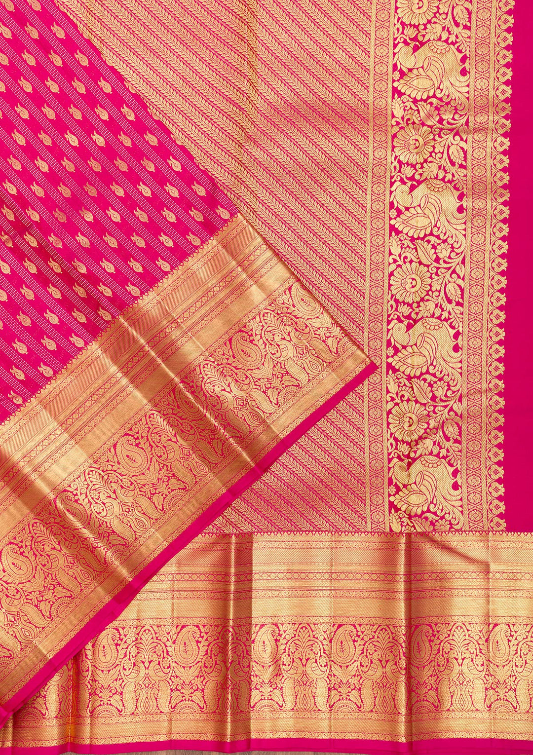 Rani Pink Zariwork Pure Silk Saree-Koskii