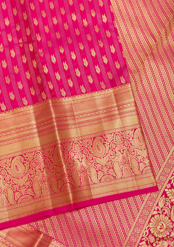 Rani Pink Zariwork Pure Silk Saree-Koskii