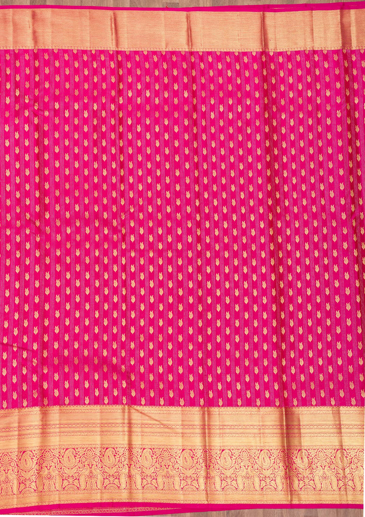 Rani Pink Zariwork Pure Silk Saree-Koskii