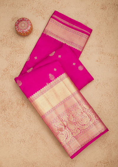 Rani Pink Zariwork Pure Silk Saree-Koskii