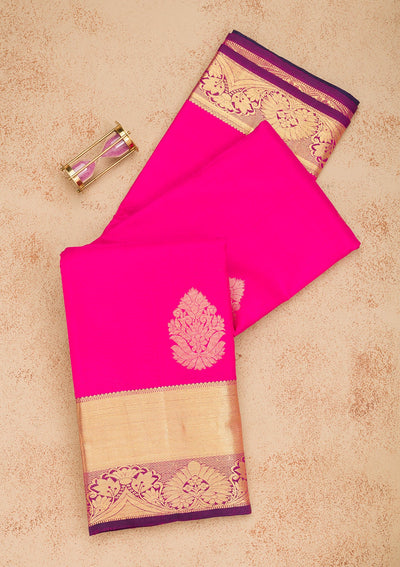 Rani Pink Zariwork Pure Silk Saree-Koskii