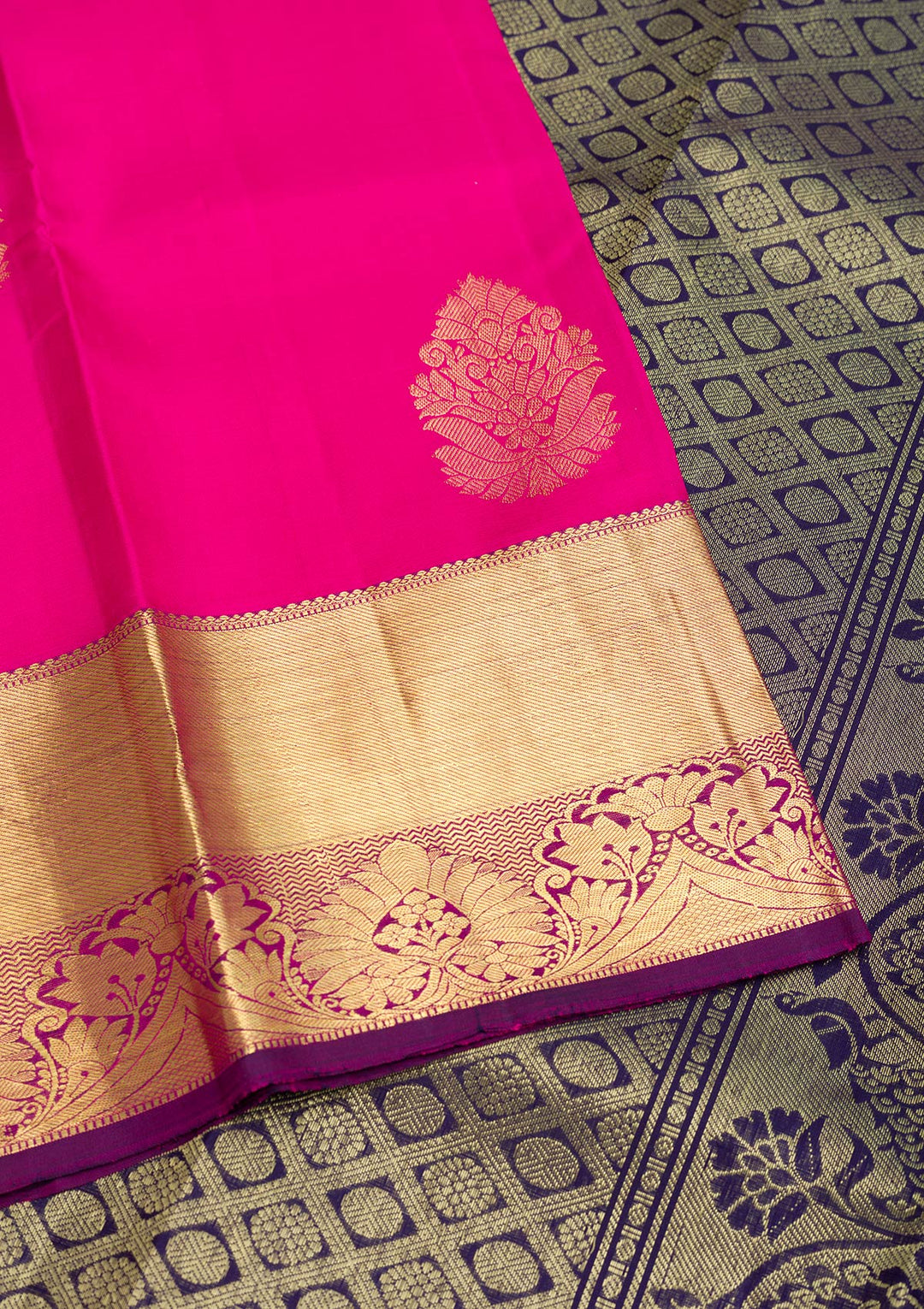 Rani Pink Zariwork Pure Silk Saree-Koskii