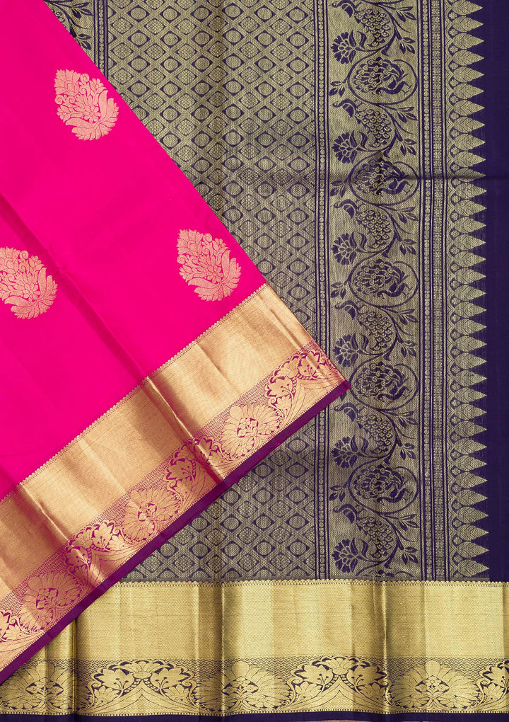 Rani Pink Zariwork Pure Silk Saree-Koskii