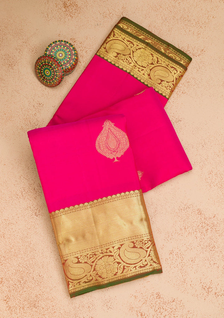 Rani Pink Zariwork Pure Silk Saree-Koskii