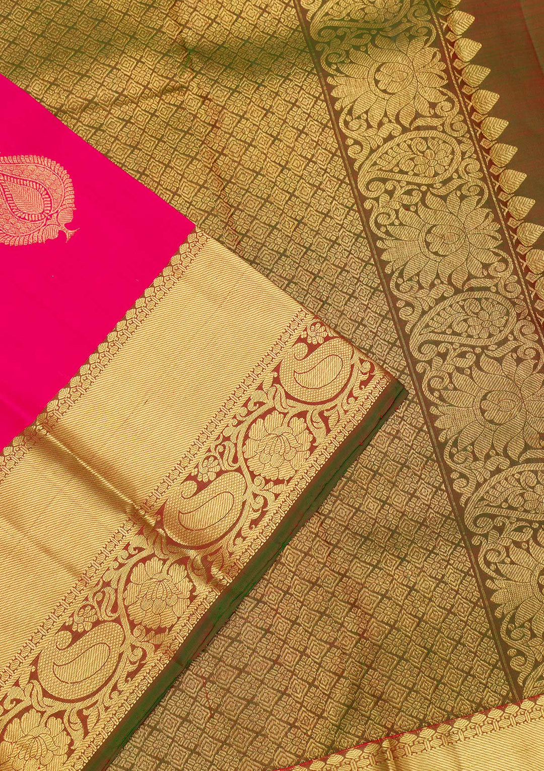 Rani Pink Zariwork Pure Silk Saree-Koskii