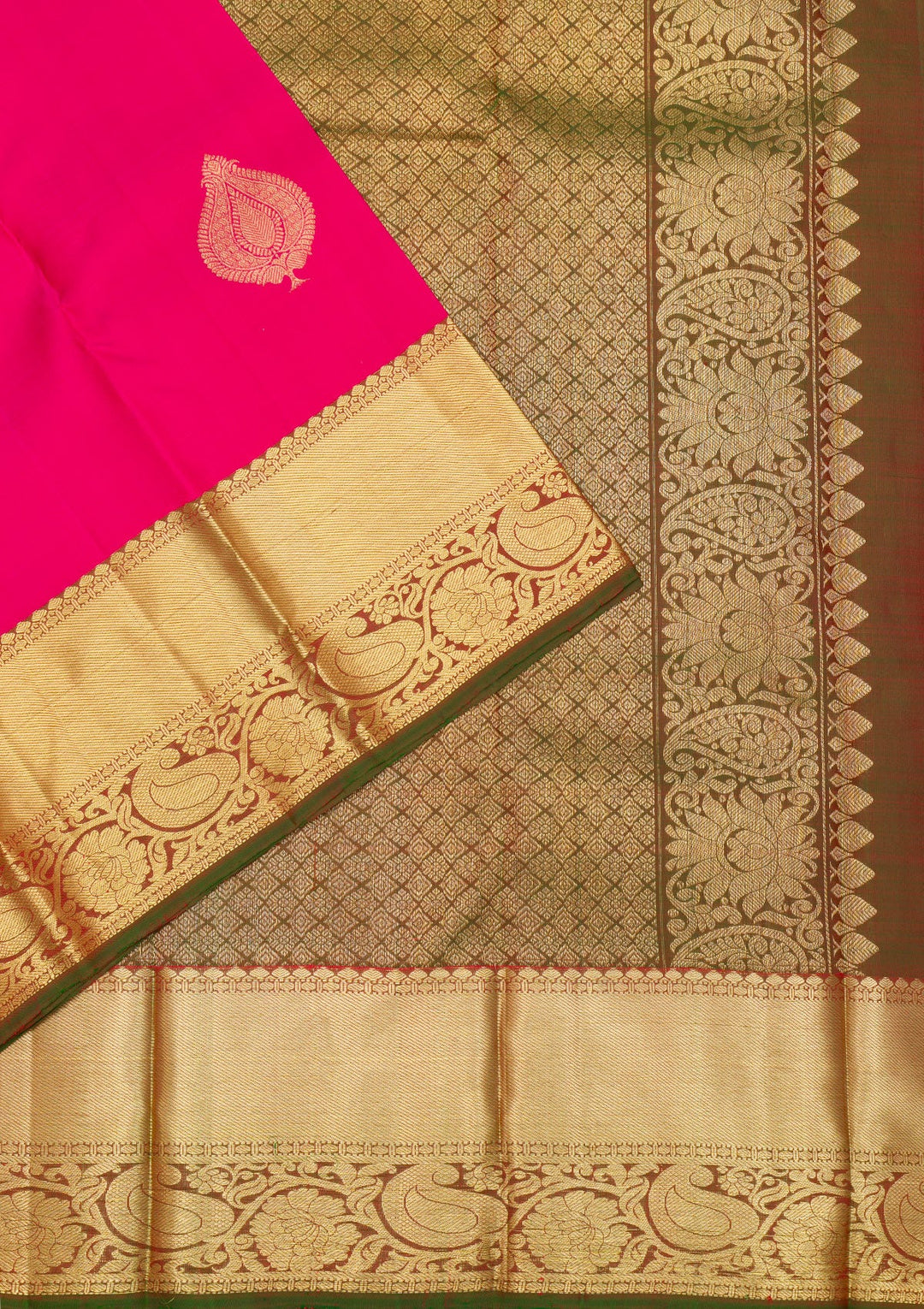 Rani Pink Zariwork Pure Silk Saree-Koskii