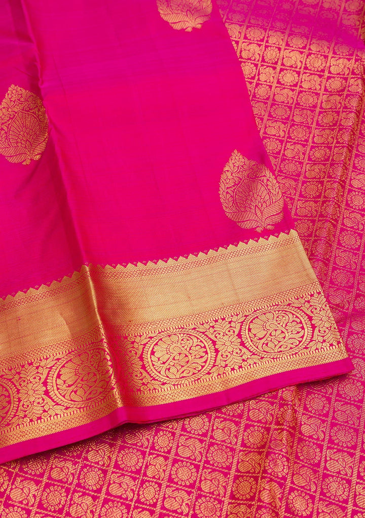 Rani Pink Zariwork Pure Silk Saree-Koskii