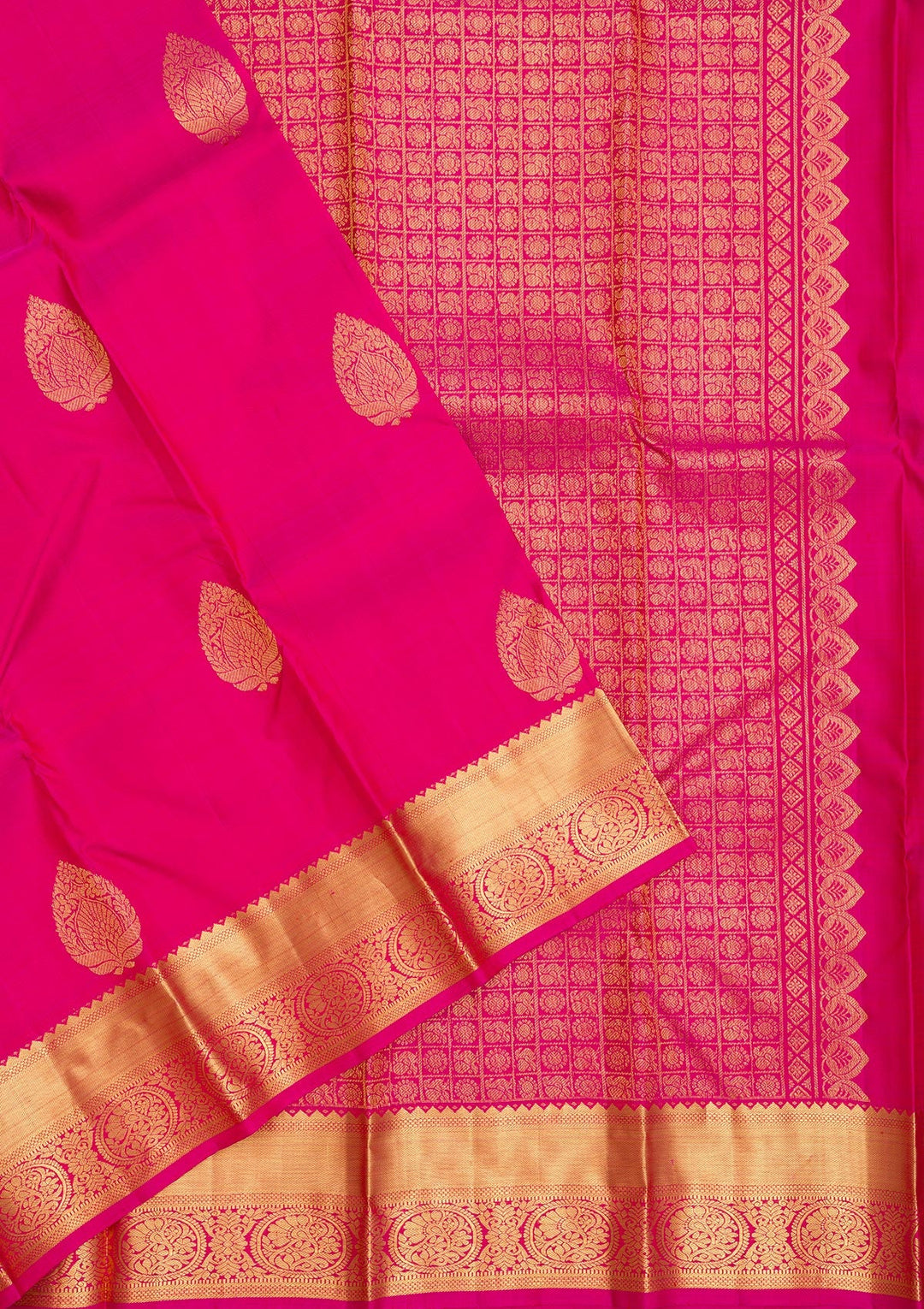 Rani Pink Zariwork Pure Silk Saree-Koskii