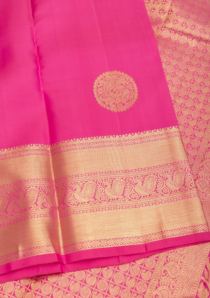 Rani Pink Zariwork Pure Silk Saree-Koskii