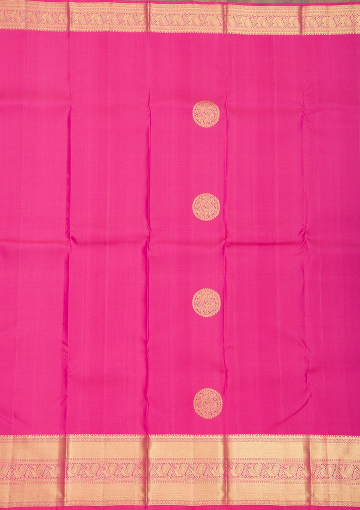 Rani Pink Zariwork Pure Silk Saree-Koskii