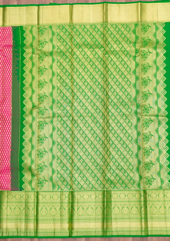 Rani Pink Zariwork Pure Silk Saree-Koskii
