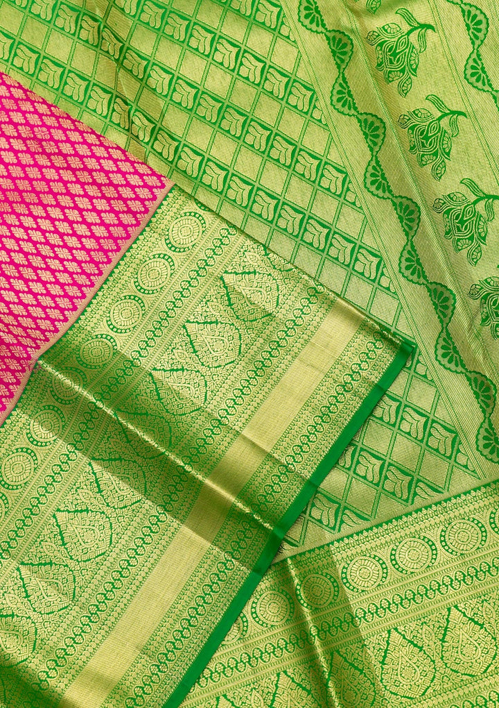 Rani Pink Zariwork Pure Silk Saree-Koskii