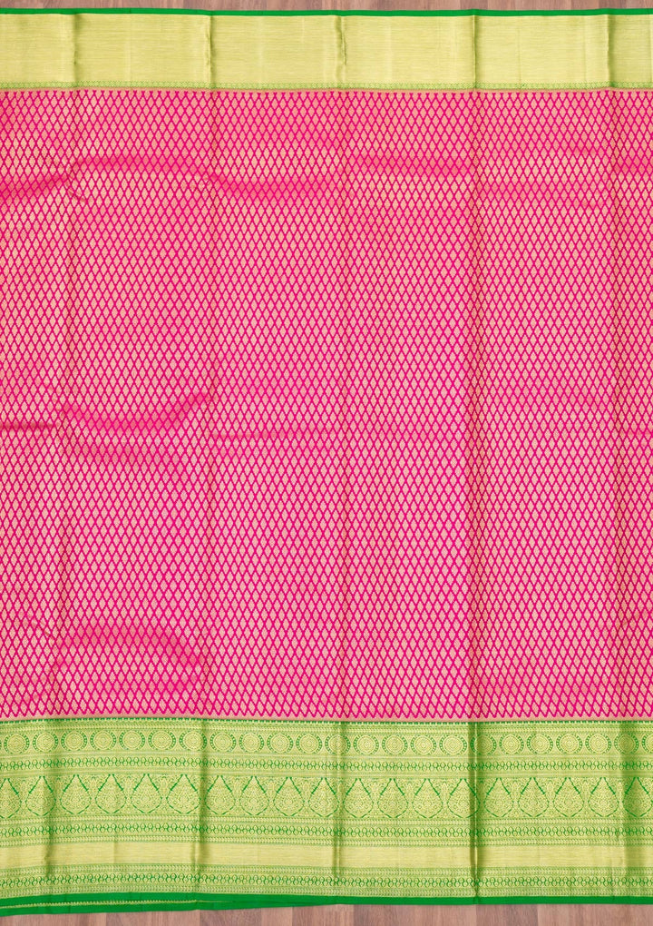 Rani Pink Zariwork Pure Silk Saree-Koskii