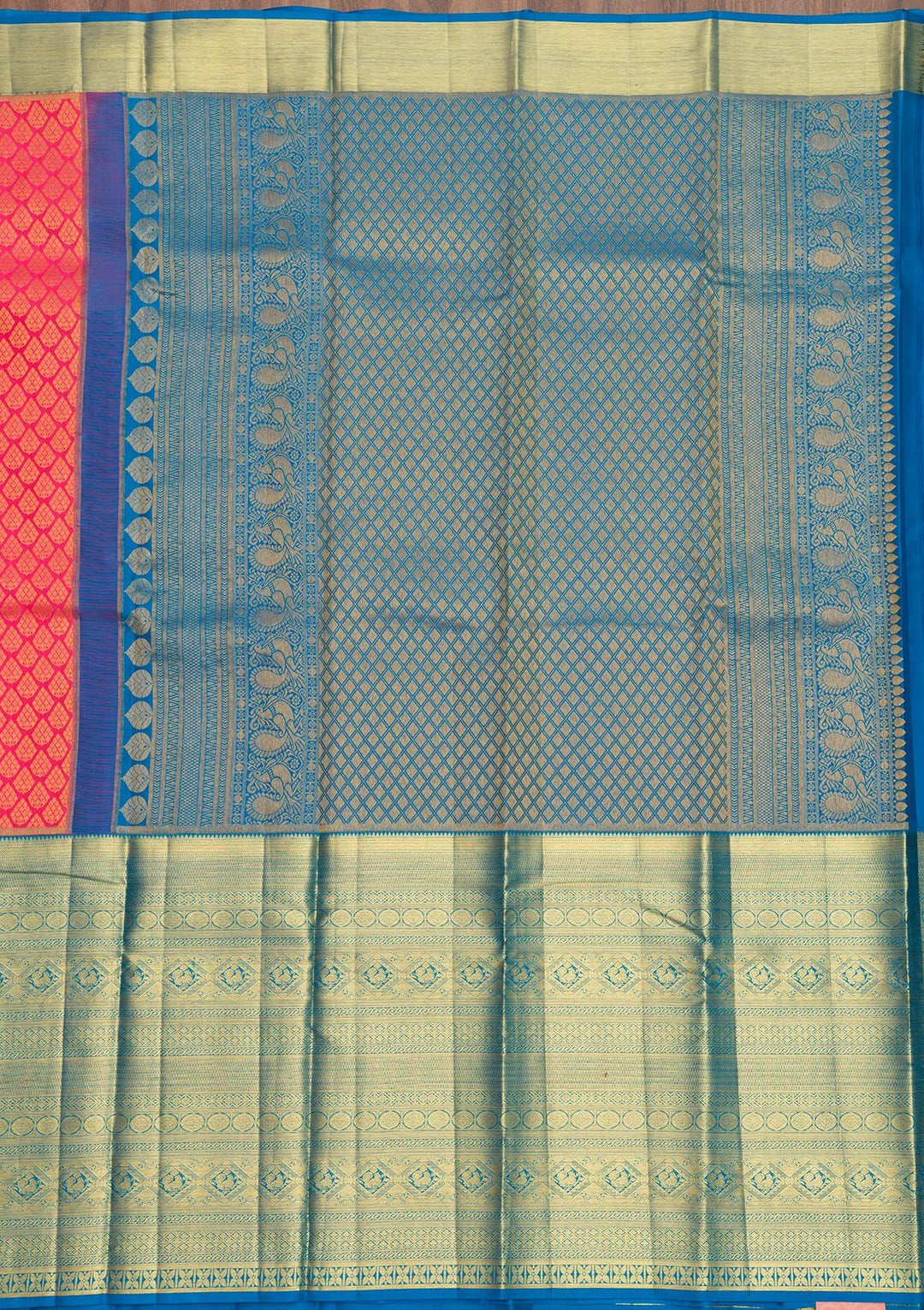 Rani Pink Zariwork Pure Silk Saree-Koskii