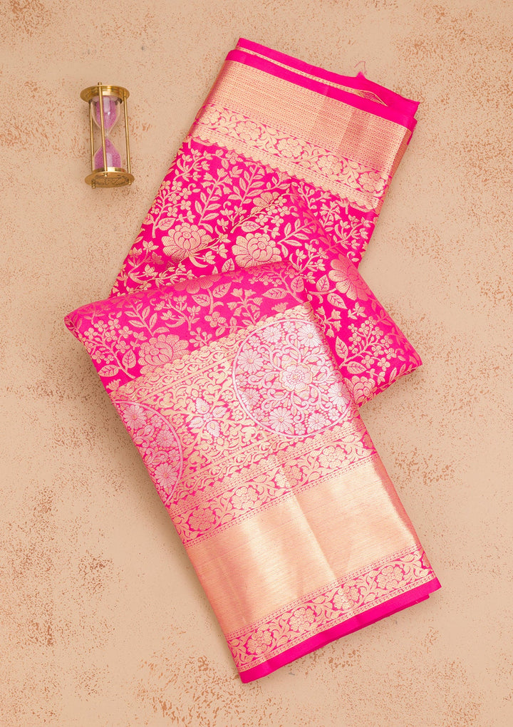 Rani Pink Zariwork Pure Silk Saree-Koskii