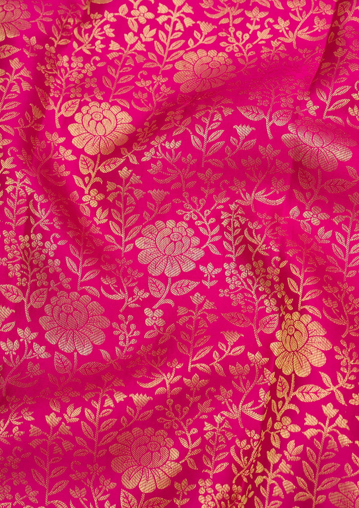 Rani Pink Zariwork Pure Silk Saree-Koskii