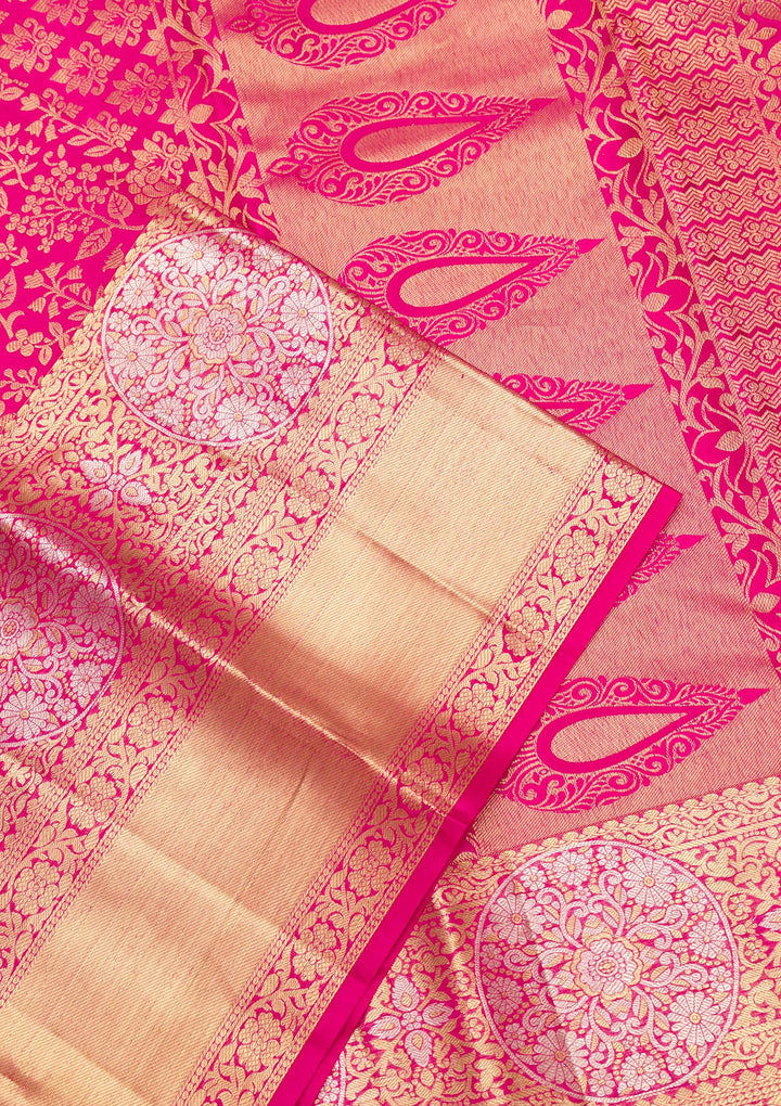 Rani Pink Zariwork Pure Silk Saree-Koskii