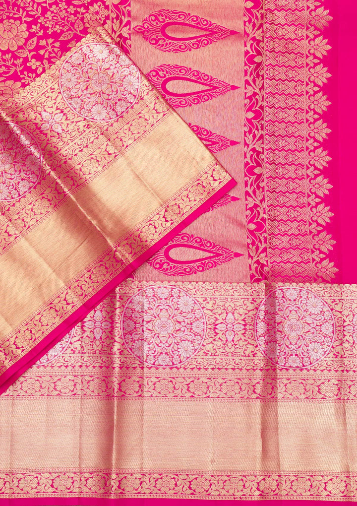 Rani Pink Zariwork Pure Silk Saree-Koskii