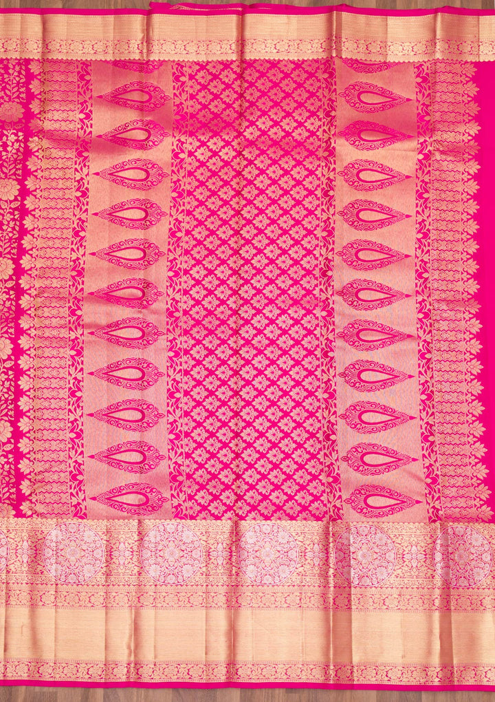 Rani Pink Zariwork Pure Silk Saree-Koskii